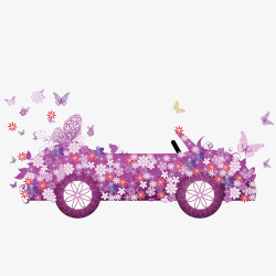 紫色的跑车紫色蝴蝶花朵敞篷跑车扁平车矢量图高清图片
