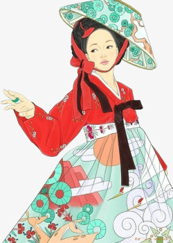 古风朝鲜服带着帽子的妇女素材