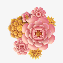 手绘卡通中国风立体彩色鲜花素材
