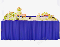 蓝色台子实物蓝色布婚礼甜品台高清图片
