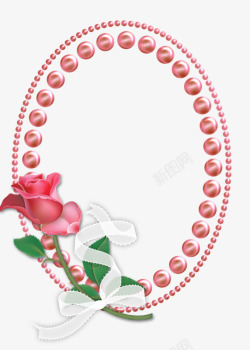 椭圆镜子素材珍珠玫瑰镜子边框高清图片