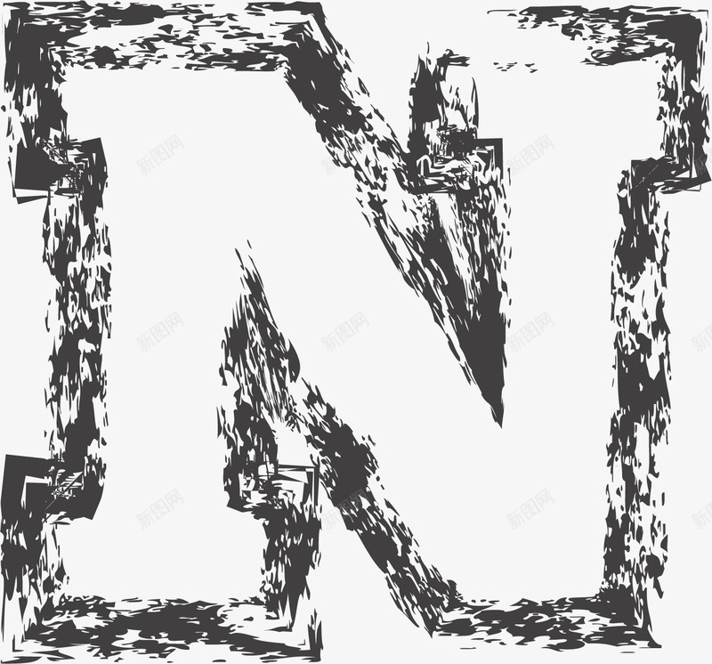 黑色碎片描边英文字母Npng免抠素材_新图网 https://ixintu.com 26个字母 3D字母 广告字母 抽象字体 时尚字体 立体字母 艺术字 英文字母N 黑色字母 黑色描边字母 黑色碎片