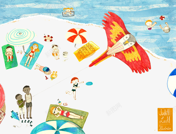 手绘度假沙滩图案png免抠素材_新图网 https://ixintu.com 创意插画设计 卡通贺卡封面 手绘插画