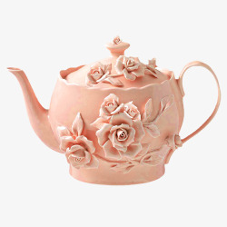 雕花茶壶复古粉色雕花茶壶高清图片