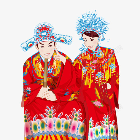中国传统新郎新娘png免抠素材_新图网 https://ixintu.com 中国传统新郎新娘 中国风人物 传统婚礼素材 喜庆节日素材 婚礼素材 新婚快乐