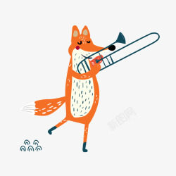 橙色羽毛吹长号的狐狸矢量图高清图片