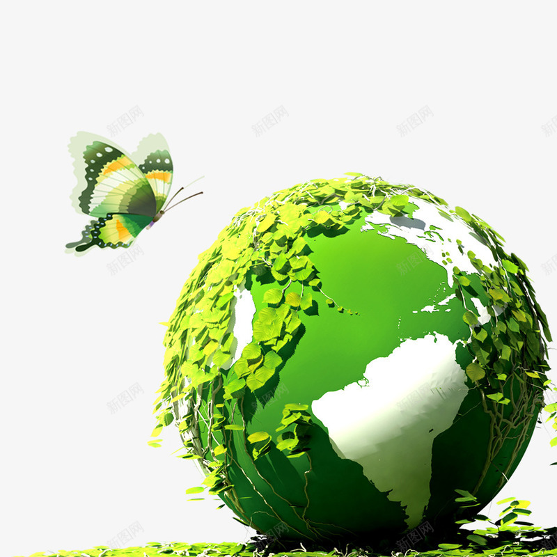 绿色地球psd免抠素材_新图网 https://ixintu.com 健康 爱护大自然 生机 绿色 绿色大自然 绿色生命 蝴蝶