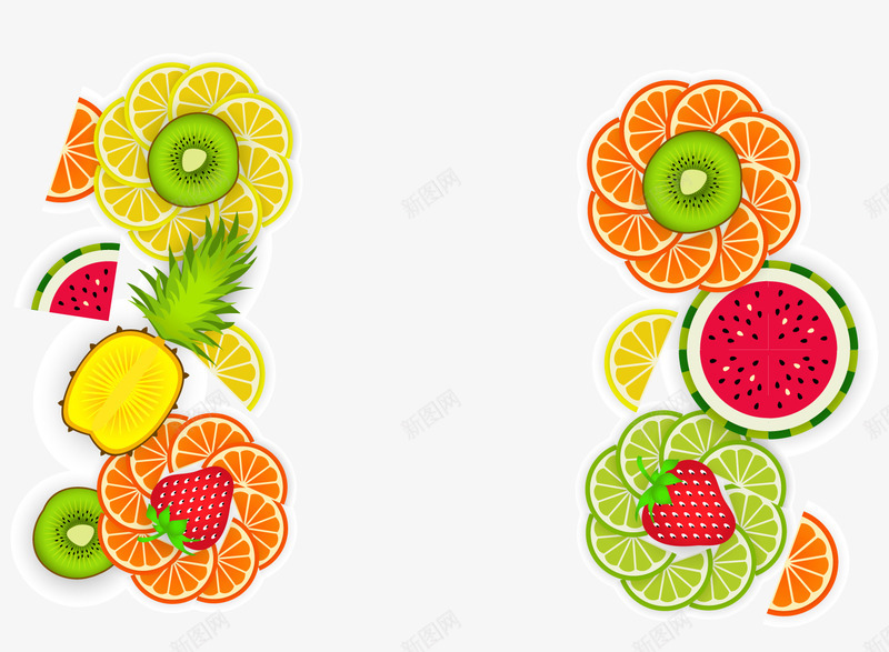 彩色热带水果png免抠素材_新图网 https://ixintu.com 卡通 热带水果 背景装饰 菠萝 西瓜 食物