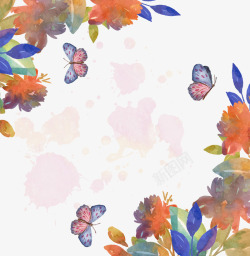 水彩花园水彩花卉与蝴蝶装饰矢量图高清图片