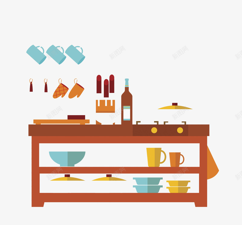 厨房餐具架png免抠素材_新图网 https://ixintu.com 卡通 厨房 商务 壁纸 封面 彩色手绘 插图 餐具架