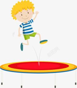 弹跳床儿童节玩蹦蹦床的男孩高清图片