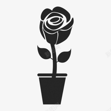 手绘玫瑰花盆栽图标图标