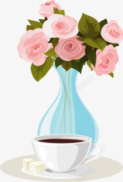 浪漫下午茶浪漫玫瑰花瓶下午茶矢量图高清图片
