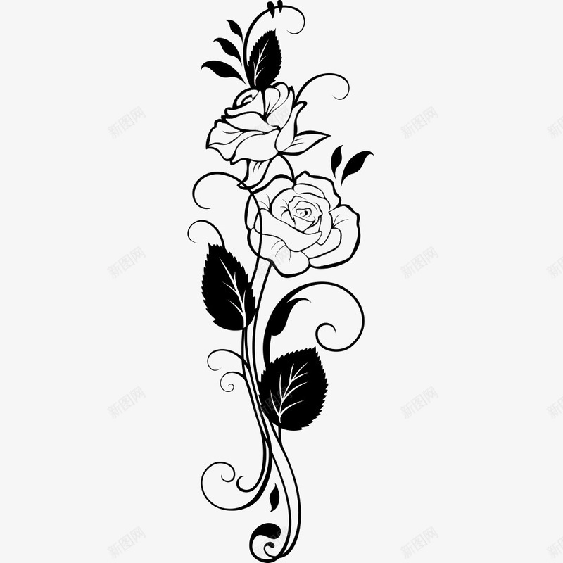 黑白素描花卉png免抠素材_新图网 https://ixintu.com 玫瑰纹身 玫瑰花 素描 花卉 花朵 黑色