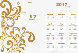 金色花纹封面新年日历矢量图素材