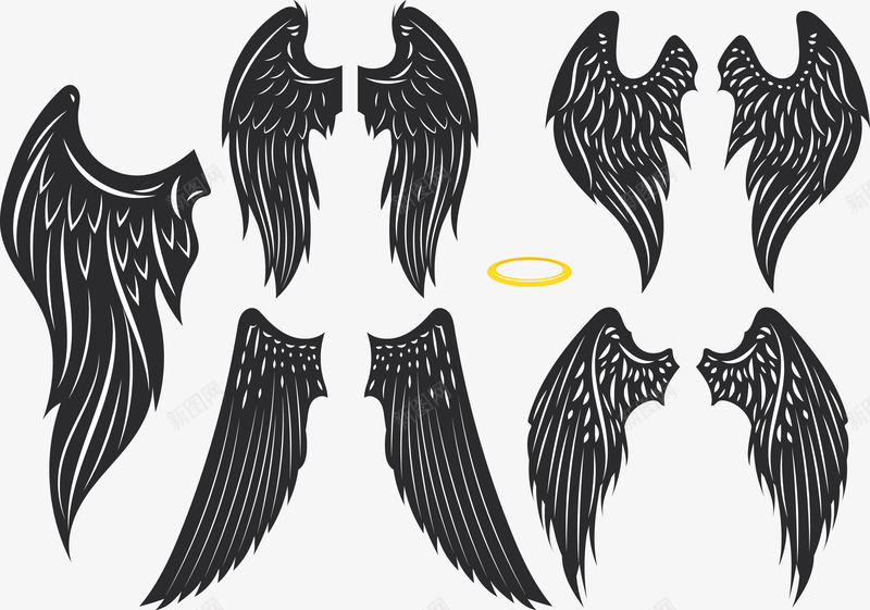 创意翅膀集合png免抠素材_新图网 https://ixintu.com 创意 卡通 矢量PNG 羽毛 翅膀 集合 黑色