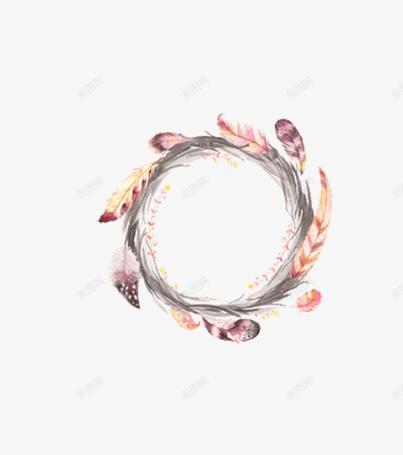 手绘花环png免抠素材_新图网 https://ixintu.com 唯美花 唯美花卉 唯美花环 手绘花卉 手绘花环 手绘花藤 水彩花环 羽毛花环