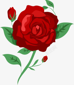 红玫瑰花骨朵卡通红色玫瑰花图矢量图高清图片