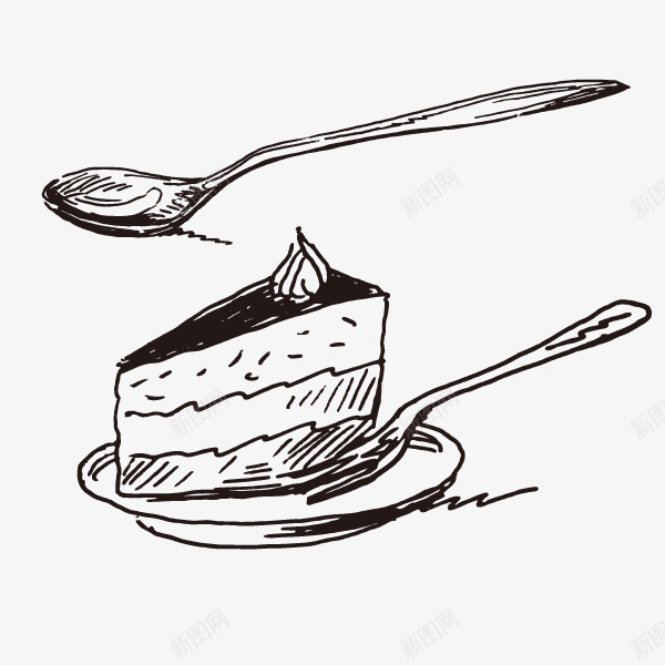 卡通手绘西式蛋糕图标png_新图网 https://ixintu.com 动漫 勺子 卡通 叉子 填色练习 手绘 甜点 糕点 蛋糕 西式 黑白