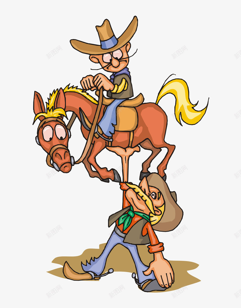 卡通手绘国外西部牛仔png免抠素材_新图网 https://ixintu.com 卡通的西部牛仔 国外的人物 手绘的马 矢量的人物