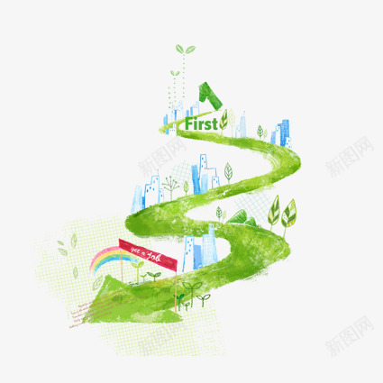 卡通箭头psd免抠素材_新图网 https://ixintu.com 卡通 彩虹 手绘 箭头 绿色