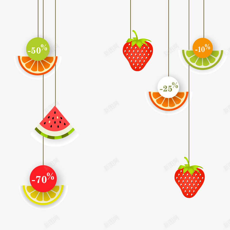 彩色水果挂饰png免抠素材_新图网 https://ixintu.com 卡通水果 卡通西瓜 橙子 背景装饰 草莓