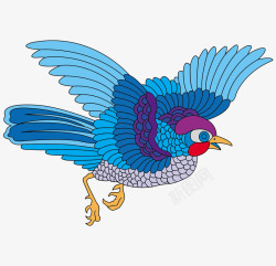 婕备寒鐩告漂亮蓝色羽毛传统绘画飞鸟矢量图高清图片