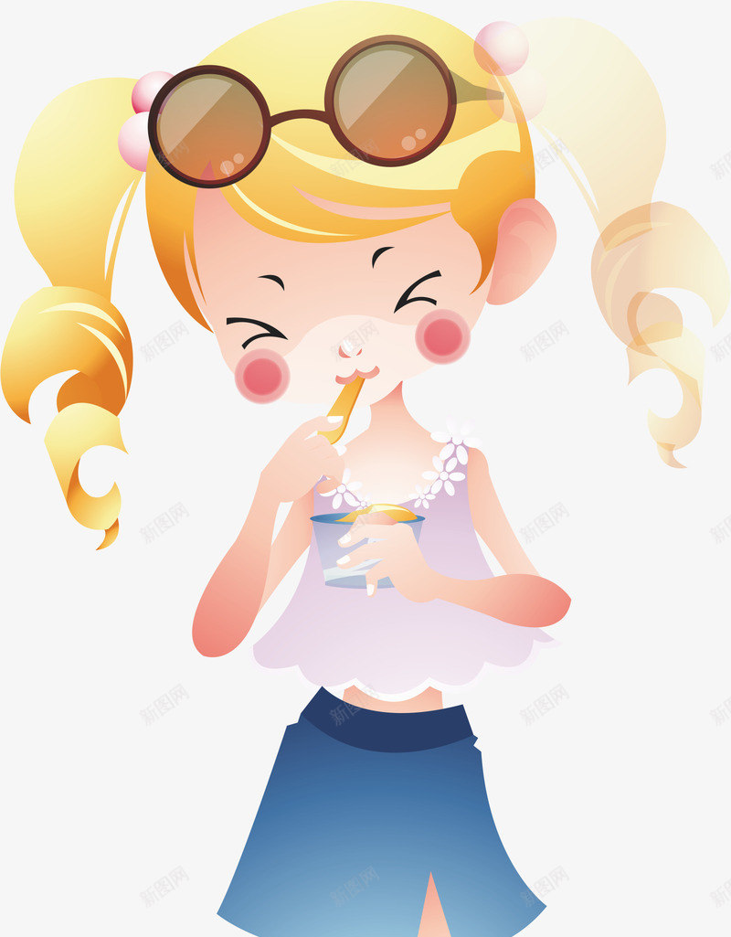 夏天吃雪糕png免抠素材_新图网 https://ixintu.com 卡通人物 吃东西的人 墨镜 女生 美女