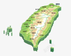 绿色立体台湾地图素材