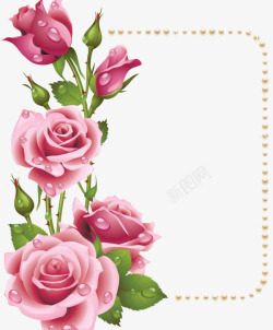 粉色的珍珠玫瑰珠子边框高清图片