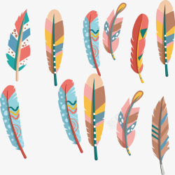六个羽毛精致民族风羽毛装饰矢量图高清图片