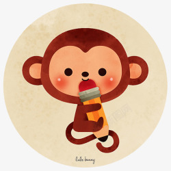 可爱手绘小猴标签素材