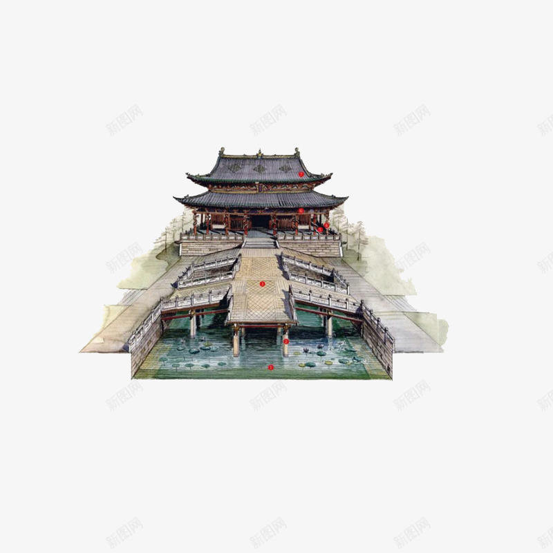 中国建筑水墨画png免抠素材_新图网 https://ixintu.com 中国 古风 城池 建筑 水墨