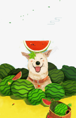 西瓜里卡通手西瓜地里玩耍的狗狗高清图片