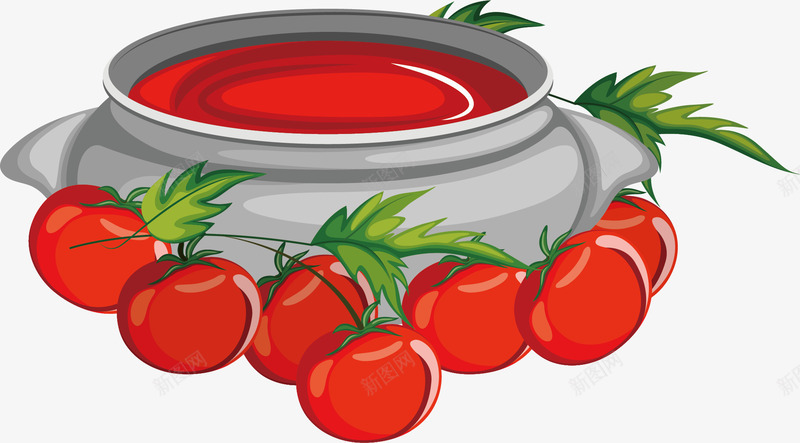 番茄酱png免抠素材_新图网 https://ixintu.com 卡通手绘 叶子 水彩 番茄酱 红色番茄 蔬菜 西红柿