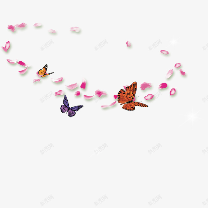 蝴蝶和花瓣飞舞的图psd免抠素材_新图网 https://ixintu.com 动物 浪漫 背景 花丛 花飘落