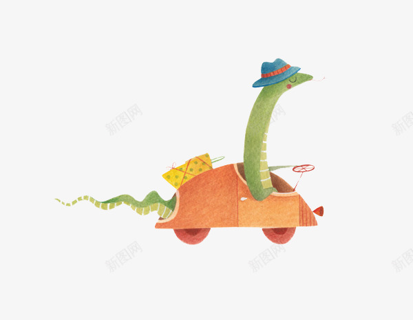 开着小汽车的蛇png免抠素材_新图网 https://ixintu.com 创意设计 卡片封面 手绘插画