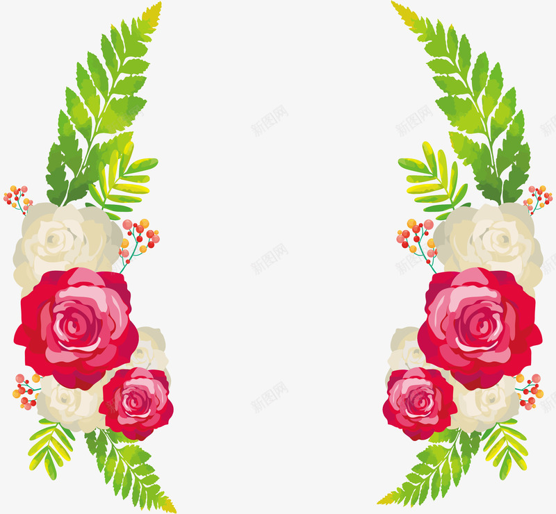 玫瑰花装饰框png免抠素材_新图网 https://ixintu.com 婚礼边框 玫瑰 玫瑰边框 白玫瑰 矢量png 红玫瑰