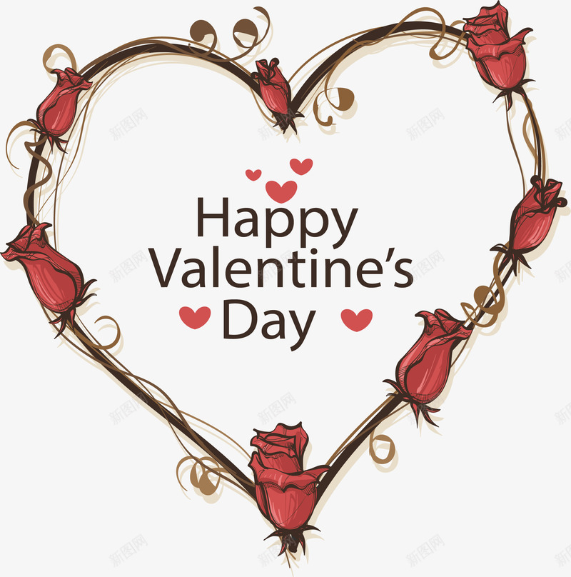 红玫瑰爱心花藤边框png免抠素材_新图网 https://ixintu.com happyValentine 情人节 情人节快乐 玫瑰边框 矢量png 红玫瑰