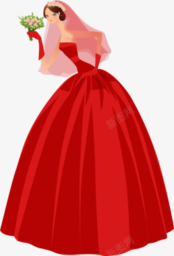 新娘红裙红裙美丽捧花新娘高清图片