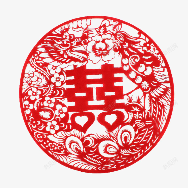 婚礼窗花png免抠素材_新图网 https://ixintu.com 剪纸 喜字 婚礼 红色