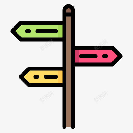 彩色路标图标png_新图网 https://ixintu.com 一块 卡通 木质 棕色 箭头 红色 绿色 路标