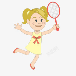 卡通打羽毛球的女孩矢量图素材