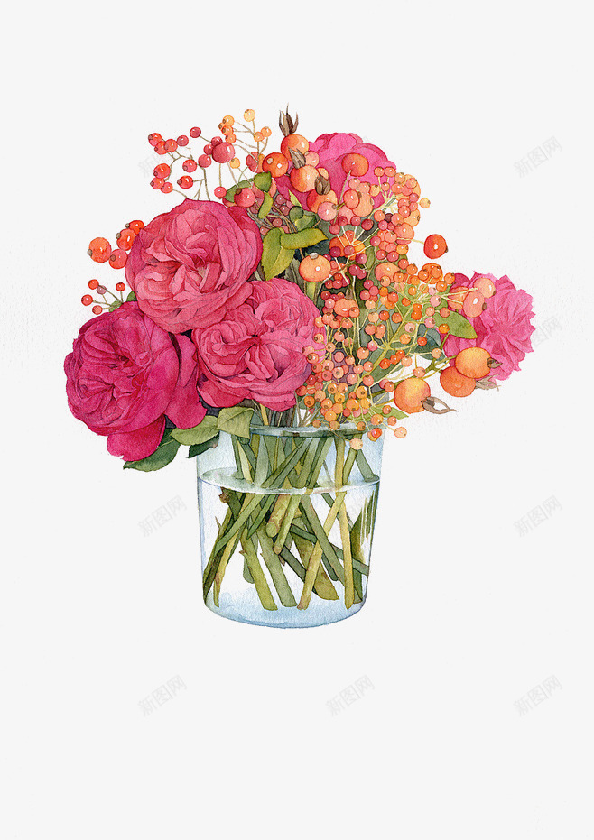 玻璃瓶中的玫瑰png免抠素材_新图网 https://ixintu.com 插花 植物元素 玫瑰花 红色 背景装饰 花瓶 鲜花