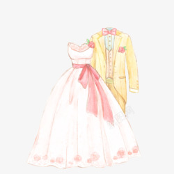 彩色长裙手绘卡通婚礼套服高清图片