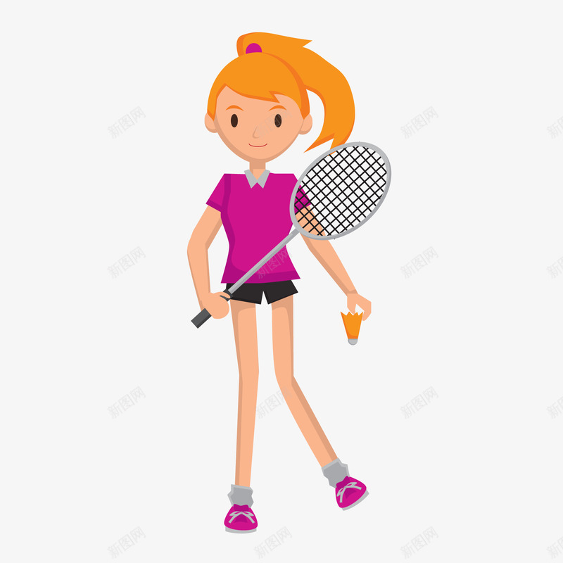 卡通羽毛球女孩矢量图ai免抠素材_新图网 https://ixintu.com 比赛 羽毛球 运动人物 运动员 锻炼身体 矢量图