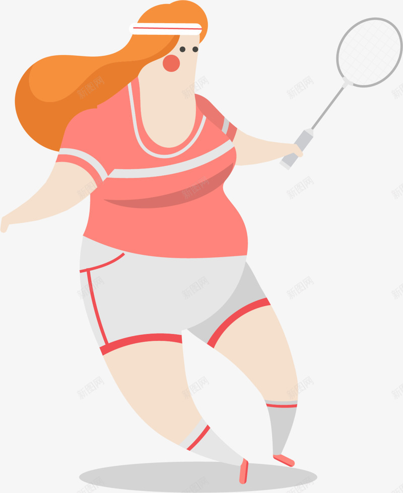 打羽毛球的肥胖女人png免抠素材_新图网 https://ixintu.com 减肥 手拿球拍 打羽毛球 肥胖女人 运动 锻炼