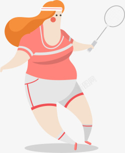 打羽毛球的肥胖女人素材