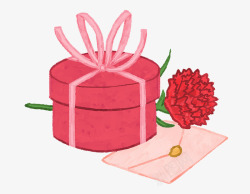 粉色圆形礼盒玫瑰花及信件素材