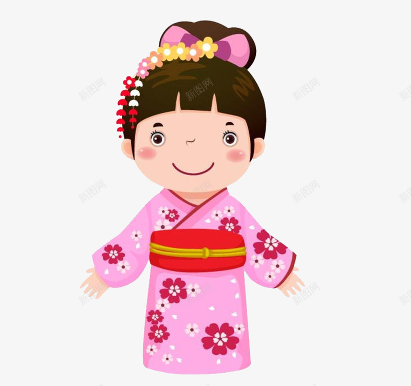 日本女人png免抠素材_新图网 https://ixintu.com 可爱 和服 和服花纹 头饰 女孩 粉色 纹蝴蝶 蝴蝶结